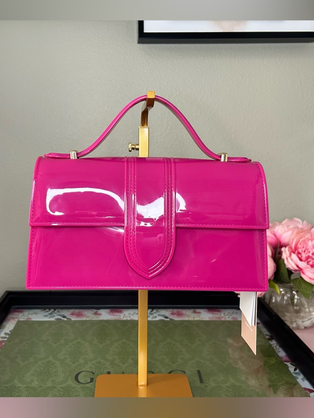 Hot Pink Women’s Jelly Bag- Top Handle and Adjustable Crossbody Shoulder Strap